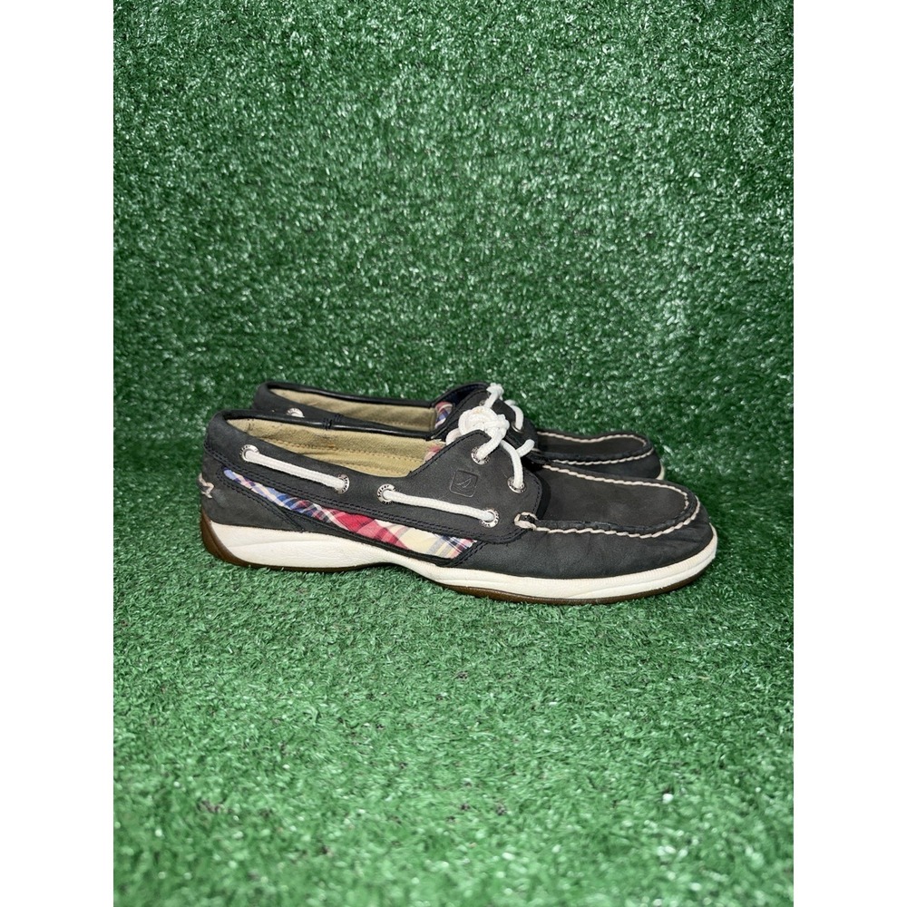 Sperry Top Sider Boat Shoes Women Size 8 Black Leather Slip On Comfort Relaxed